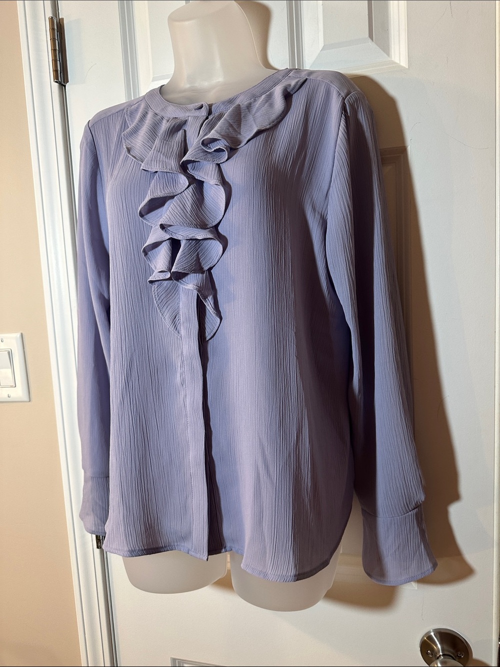 LOFT Lavender Ruffle Front Blouse - Picture 2 of 5